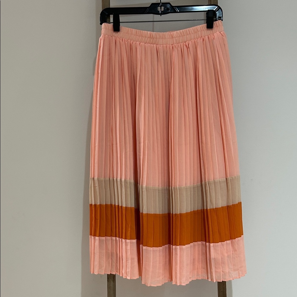Allegra K Color Block A-Line Pleated Chiffon Midi Skirt Pink Size M NWT